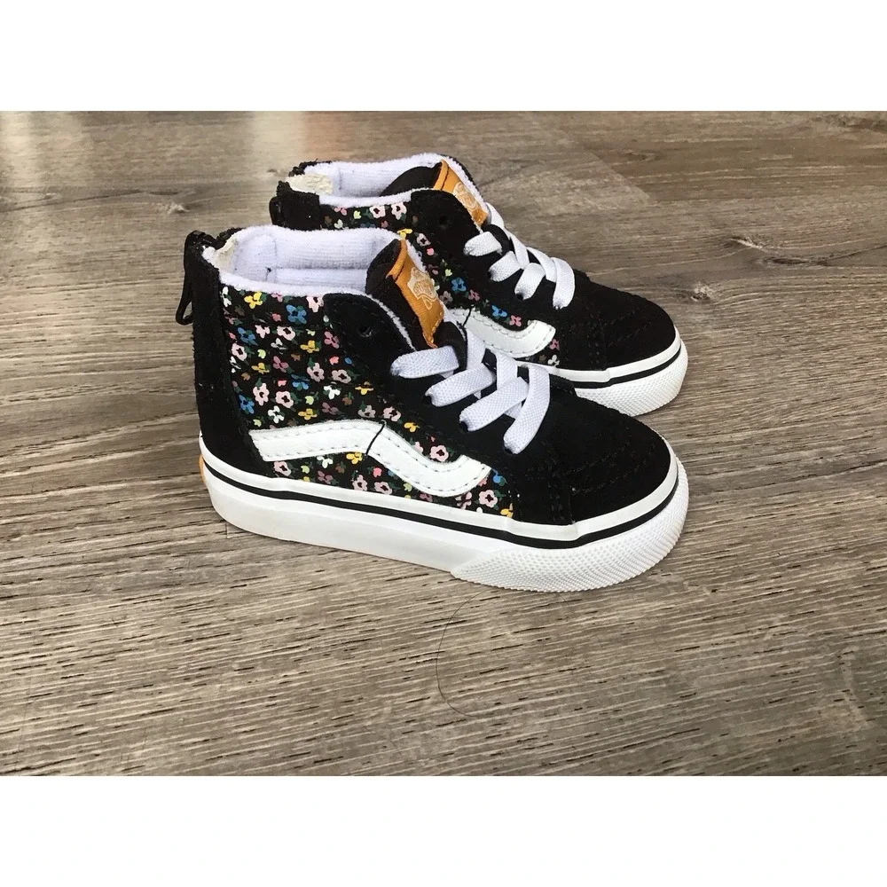 Vans Sk8-Hi Zip Ditsy Floral Black/Multi Toddler Size 4 Sneakers Zip Back